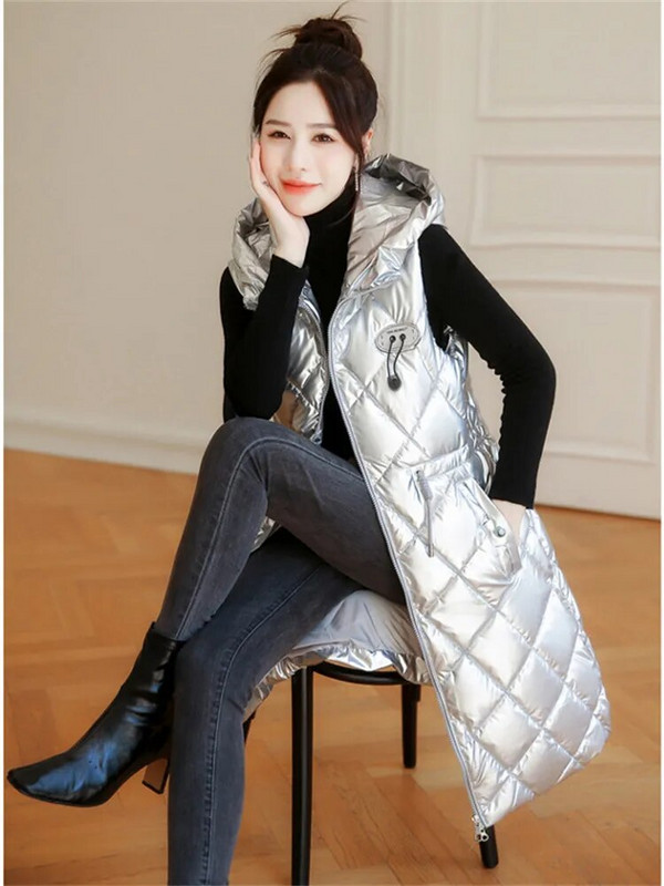 Helepruun vest naiste varrukateta veekindel tasuta pestav kapuutsiga puuvillane vest 2022 sügistalv uus mood pikk õhuke välirõivad