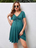 Drabužiai nėščiosioms Tvirtas raišteliai Suknelė Sijonas Vasarinis laisvalaikis nėščiosioms trumpomis rankovėmis V formos iškirpte Suknelė Vestido Nėštumo drabužiai