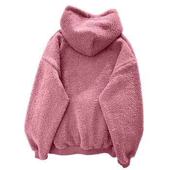 Fluffy Hoodie Top Γυναικεία πουλόβερ με κουκούλα V λαιμό Fleece φούτερ Φαρδύ ζεστό φθινοπωρινό χειμωνιάτικο πουλόβερ Top ropa de mujer