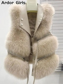 Tänava kunstkarusnahast jope Naiste kohev, soe varrukateta lahtine naiste vest 2023. aasta sügistalvine mood, paks Pu-daami mantel