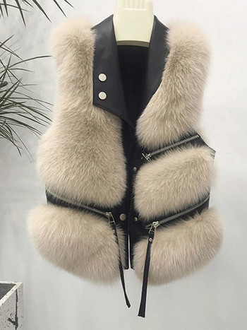 Улично яке от изкуствена кожа Дамско пухкаво топло свободно дамско яке без ръкави 2023 Есенно-зимно модно удебелено дамско палто