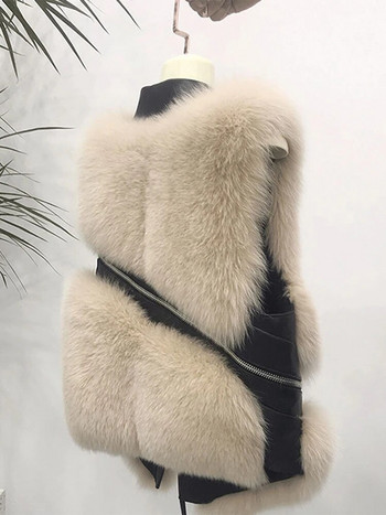 Street Faux Fur Γυναικείο τζάκετ Χνουδωτό ζεστό αμάνικο φαρδύ γυναικείο γιλέκο 2023 Φθινόπωρο Χειμερινή μόδα Παχύ παλτό Pu Lady