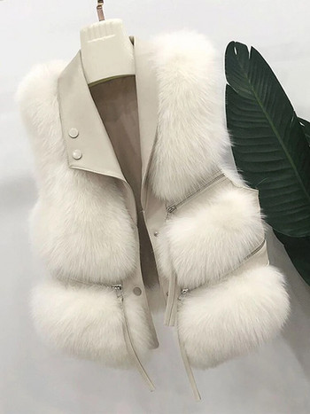 Улично яке от изкуствена кожа Дамско пухкаво топло свободно дамско яке без ръкави 2023 Есенно-зимно модно удебелено дамско палто