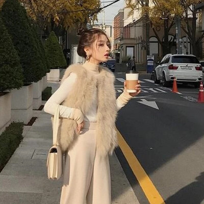 Tänava kunstkarusnahast jope Naiste kohev, soe varrukateta lahtine naiste vest 2023. aasta sügistalvine mood, paks Pu-daami mantel