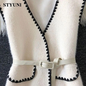 Συμπαγής Vintage γυαλιστερός γιακάς με αμάνικο γιλέκο ζώνης Χαλαρό γυναικείο παλτό κορεατικά μπουφάν για γυναίκες Χειμώνας 2023