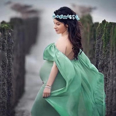 Ruffle Sleeve Sall Raseduse fotograafia Rekvisiidid Kleidid Rasedatele Sifoonist Raseduskleidid Fotosessioonidele Raseduskleidid