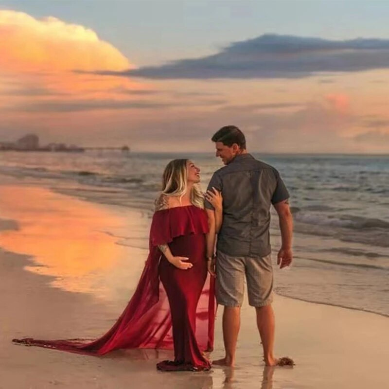 Ruffle Sleeve Sall Raseduse fotograafia Rekvisiidid Kleidid Rasedatele Sifoonist Raseduskleidid Fotosessioonidele Raseduskleidid