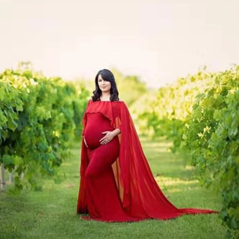 Ruffle Sleeve Sall Raseduse fotograafia Rekvisiidid Kleidid Rasedatele Sifoonist Raseduskleidid Fotosessioonidele Raseduskleidid