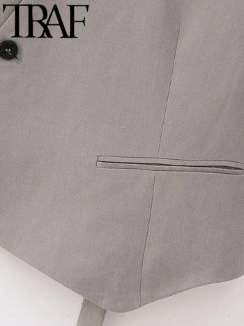 TRAF Grey Elegant Fashion Γυναικείο αμάνικο φανελάκι 2023 Summer V λαιμόκοψη Ασύμμετρο λεπτό γιλέκο Γυναικείο Crop Top Y2k Mujar