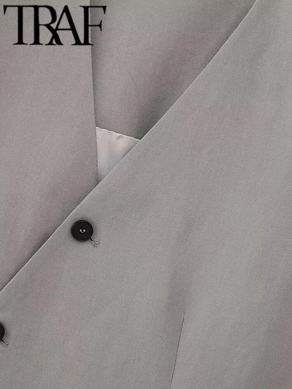 TRAF pilka elegantiška madinga moteriška liemenė be rankovių, 2023 m. vasarinė V kaklo asimetrinė plona liemenė, moteriška apkarpyta viršūnė Y2k Mujar