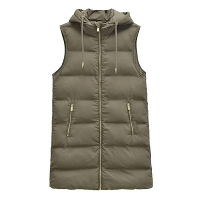 UNIZERA2023 Sügis- ja Talvine naiste moe vaba vabaaja mitmekülgne varrukateta kapuutsiga puuvillane mantel.