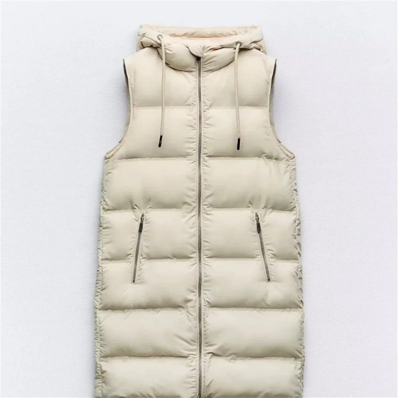 UNIZERA2023 Sügis- ja Talvine naiste moe vaba vabaaja mitmekülgne varrukateta kapuutsiga puuvillane mantel.