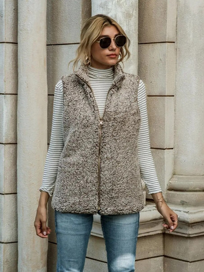 Tugev tõmblukuga vest naiste vabaaja krae, varrukateta, pööratav ja taskutega mantel