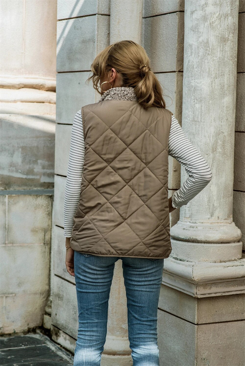 Tugev tõmblukuga vest naiste vabaaja krae, varrukateta, pööratav ja taskutega mantel