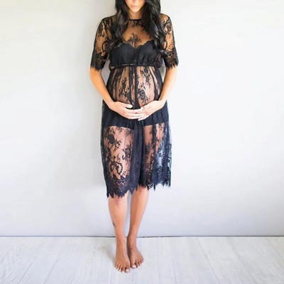 Εγκυμοσύνη Φόρεμα με δαντέλα στηρίγματα για έγκυες γυναίκες Δώρο έγκυες γυναίκες Δαντέλα See Through φόρεμα εγκυμοσύνης Φανταχτά ρούχα στούντιο
