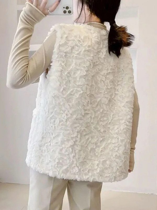 Elegantiškos V formos iškirptės, vieneilės laisvos dirbtinės avienos vilnos striukės, 4xl, šiltos moteriškos liemenės, korėjietiškos gatvės aprangos paltai