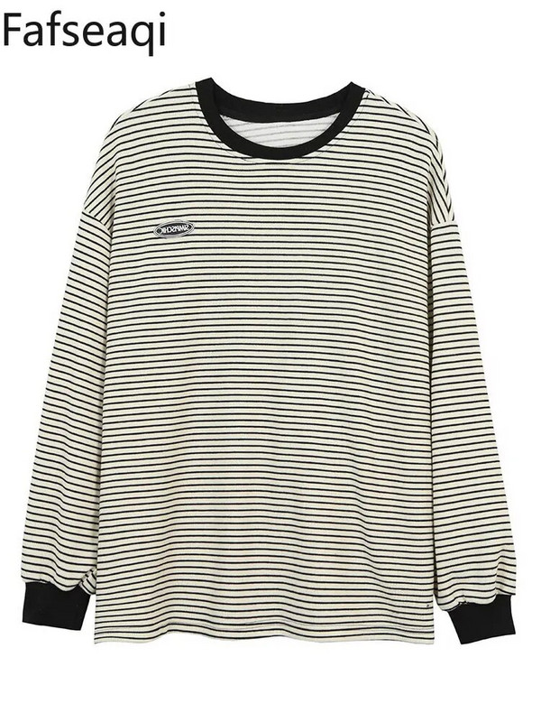 Κορεατική ρίγα γυναικεία μπλουζάκια Βαμβακερά μακριά, γυναικεία μπλουζάκια για άνοιξη 2023 Φθηνότερα βασικά μπλουζάκια υπερμεγέθη πουκάμισα