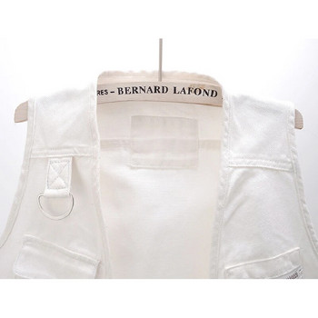 Καλοκαιρινό κορεατικό λευκό τζιν γιλέκο Γυναικεία ζακέτα φαρδιά κοντή μεγάλη τσέπη αμάνικο μπουφάν Τζιν γιλέκα Γυναικεία streetwear