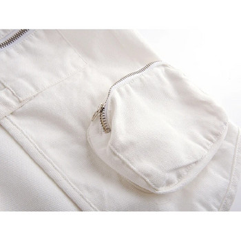 Καλοκαιρινό κορεατικό λευκό τζιν γιλέκο Γυναικεία ζακέτα φαρδιά κοντή μεγάλη τσέπη αμάνικο μπουφάν Τζιν γιλέκα Γυναικεία streetwear