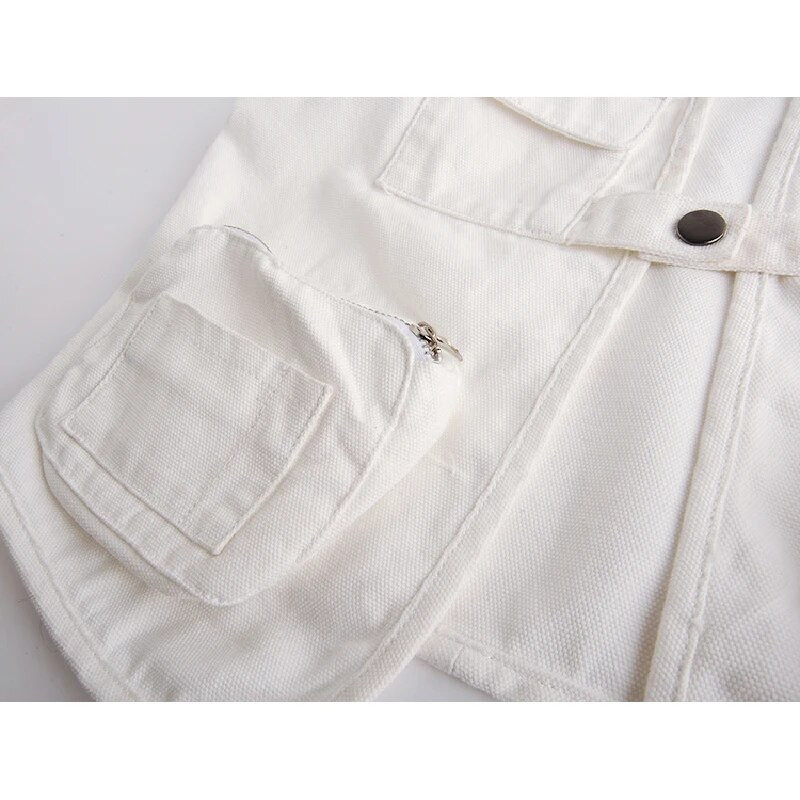 Suvine Korea valge teksavest naiste kardigan vest lahtine lühike suur tasku varrukateta jakk Teksad vestid naiste tänavarõivad