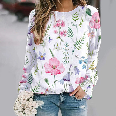 2023 m. nauji pilki moteriški viršutiniai džemperiai su gėlėmis Harajuku megztiniai su apvalia kakle, rudens žiemos laisvalaikio džemperis ilgomis rankovėmis