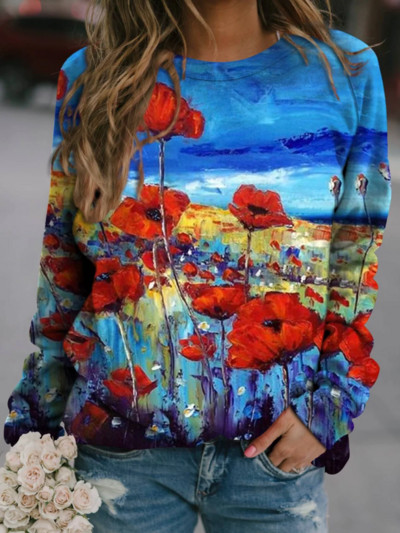 2023 m. nauji pilki moteriški viršutiniai džemperiai su gėlėmis Harajuku megztiniai su apvalia kakle, rudens žiemos laisvalaikio džemperis ilgomis rankovėmis