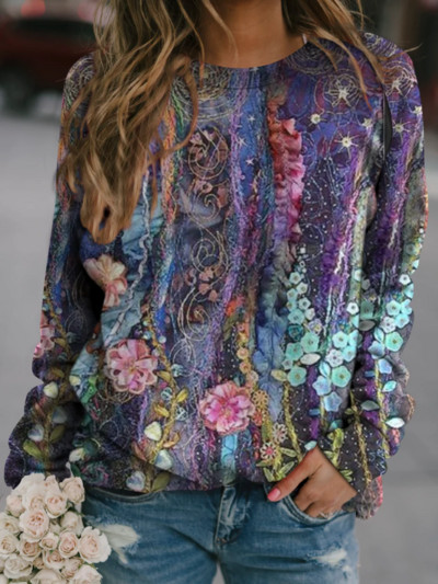 2023 m. nauji pilki moteriški viršutiniai džemperiai su gėlėmis Harajuku megztiniai su apvalia kakle, rudens žiemos laisvalaikio džemperis ilgomis rankovėmis