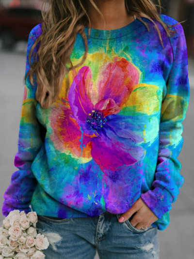 2023 m. nauji pilki moteriški viršutiniai džemperiai su gėlėmis Harajuku megztiniai su apvalia kakle, rudens žiemos laisvalaikio džemperis ilgomis rankovėmis