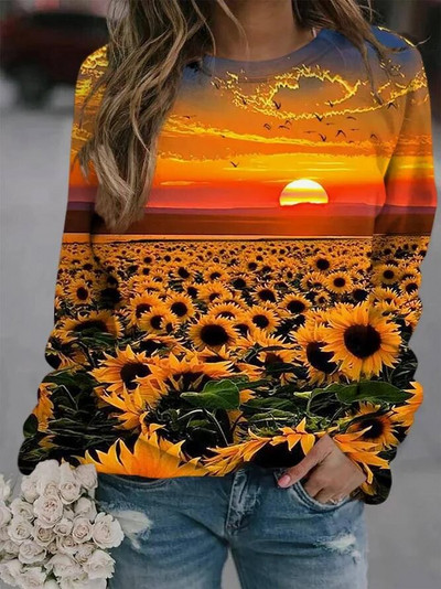 2023 m. nauji pilki moteriški viršutiniai džemperiai su gėlėmis Harajuku megztiniai su apvalia kakle, rudens žiemos laisvalaikio džemperis ilgomis rankovėmis