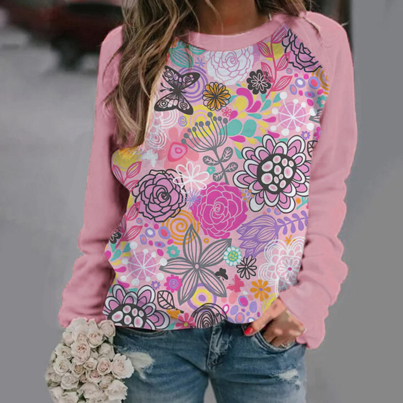 2023 m. nauji pilki moteriški viršutiniai džemperiai su gėlėmis Harajuku megztiniai su apvalia kakle, rudens žiemos laisvalaikio džemperis ilgomis rankovėmis