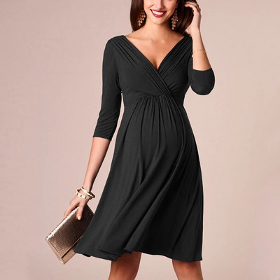 Φορέματα για γυναίκες Φορέματα εγκυμοσύνης Φορέματα εγκυμοσύνης V-λαιμόκοψη Τρία τέταρτα μανίκια Πλισέ Όμορφα ρούχα βραδινό φόρεμα για πάρτι εγκυμοσύνης
