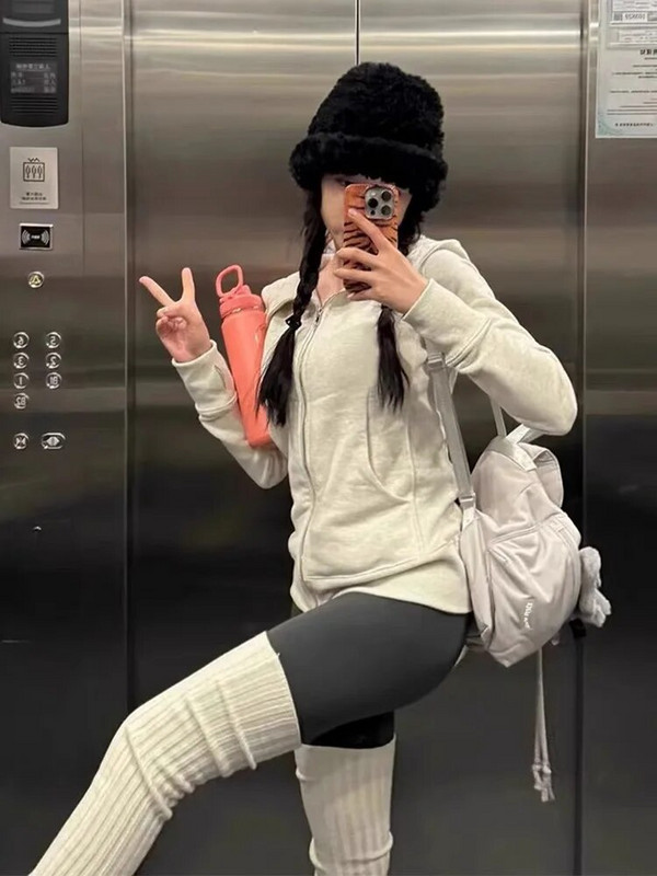 Deeptown Amerikos vintažiniai apkarpyti gobtuvai, moteriški korėjietiško stiliaus gatvės drabužiai, pilki megztiniai su užtrauktuku su gobtuvu Įprasti Y2k ploni marškinėliai su gobtuvu