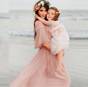Νέα ροζ βολάν φορέματα εγκυμοσύνης για φωτογράφιση Bohemian σιφόν έγκυων φωτογραφιών στηρίγματα Maxi Dress Premama Clothes
