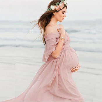 Νέα ροζ βολάν φορέματα εγκυμοσύνης για φωτογράφιση Bohemian σιφόν έγκυων φωτογραφιών στηρίγματα Maxi Dress Premama Clothes