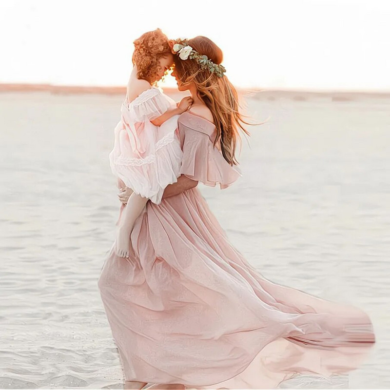 Uued roosad volangidega rasedate kleidid fotosessiooniks Bohemian šifoonist rasedatele naistele fotograafia rekvisiidid Maxi kleit Premama riided