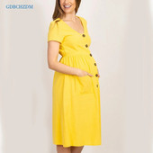 Φόρεμα εγκυμοσύνης με κουμπιά τσέπη για έγκυες γυναίκες Casual ρούχα Βαμβακερά καλοκαιρινά γυναικεία φόρεμα εγκυμοσύνης Plus Size Graduation