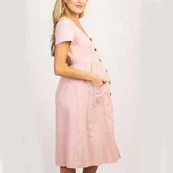 Φόρεμα εγκυμοσύνης με κουμπιά τσέπη για έγκυες γυναίκες Casual ρούχα Βαμβακερά καλοκαιρινά γυναικεία φόρεμα εγκυμοσύνης Plus Size Graduation
