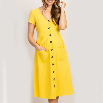 Φόρεμα εγκυμοσύνης με κουμπιά τσέπη για έγκυες γυναίκες Casual ρούχα Βαμβακερά καλοκαιρινά γυναικεία φόρεμα εγκυμοσύνης Plus Size Graduation