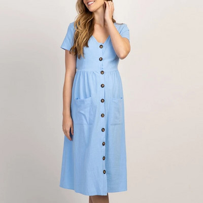 Φόρεμα εγκυμοσύνης με κουμπιά τσέπη για έγκυες γυναίκες Casual ρούχα Βαμβακερά καλοκαιρινά γυναικεία φόρεμα εγκυμοσύνης Plus Size Graduation