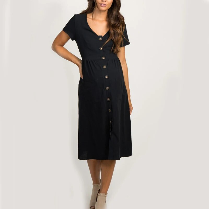 Φόρεμα εγκυμοσύνης με κουμπιά τσέπη για έγκυες γυναίκες Casual ρούχα Βαμβακερά καλοκαιρινά γυναικεία φόρεμα εγκυμοσύνης Plus Size Graduation