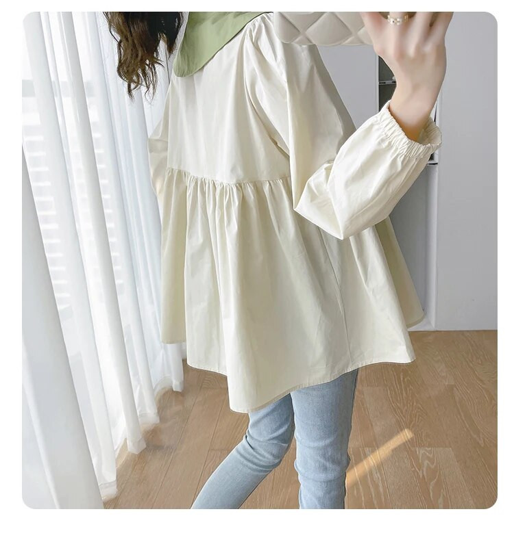 2024. aasta sügisesed rasedate naiste särgid pikkade varrukatega Peter Pani krae plokk Värv Mood Rasedate pluusid Plisseeritud rasedussärk