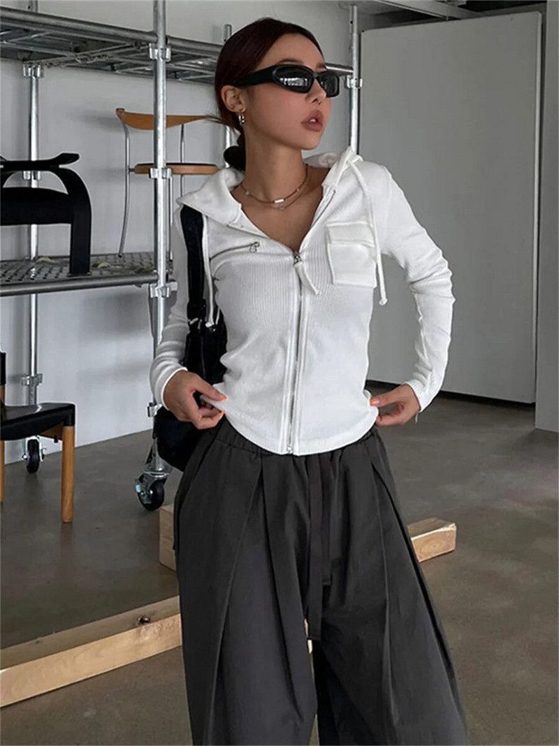 wsevypo Sügis vabaaja valged pusad Pusad Lihtsa stiiliga pikkade varrukatega tõmblukuga Slim Fit ülerõivad Naiste sügiskevad tänavarõivad