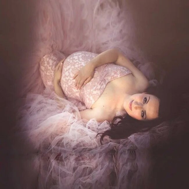 Seksikas maxi rasedatekleit fotorekvisiitide jaoks õlgadeta sünnituskleit pitsvõrgust rasedate naiste rasedusfotograafia kleit