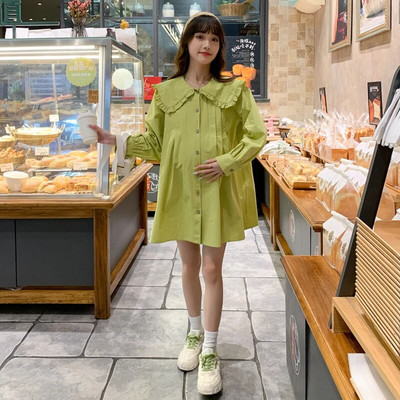 2024. aasta kevadmood Rasedusärgid Rohelised Pikkade Varrukatega Suur Peter Paani Kaelus Nööp Raseda Pluus Suures suuruses riided