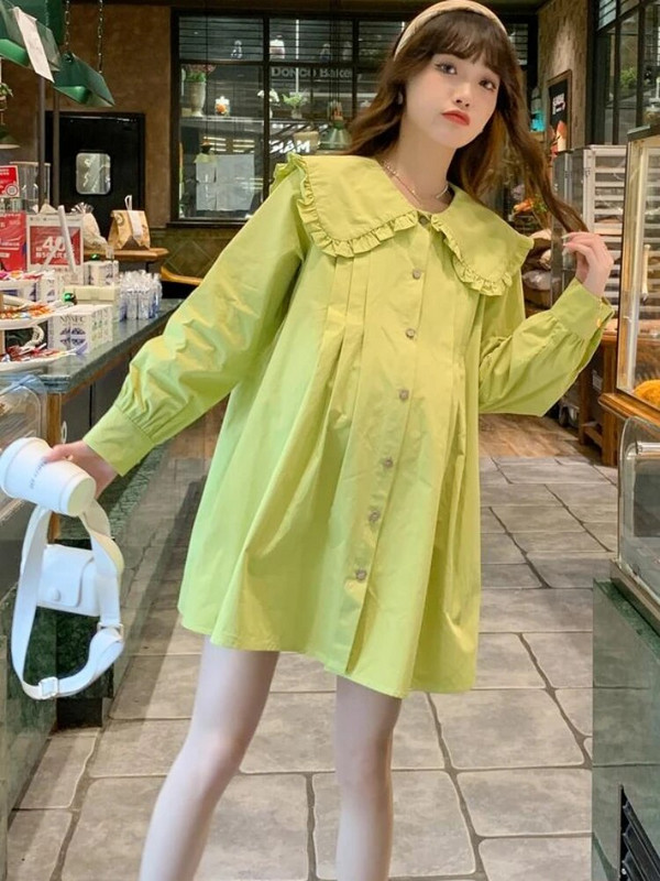 2024. aasta kevadmood Rasedusärgid Rohelised Pikkade Varrukatega Suur Peter Paani Kaelus Nööp Raseda Pluus Suures suuruses riided