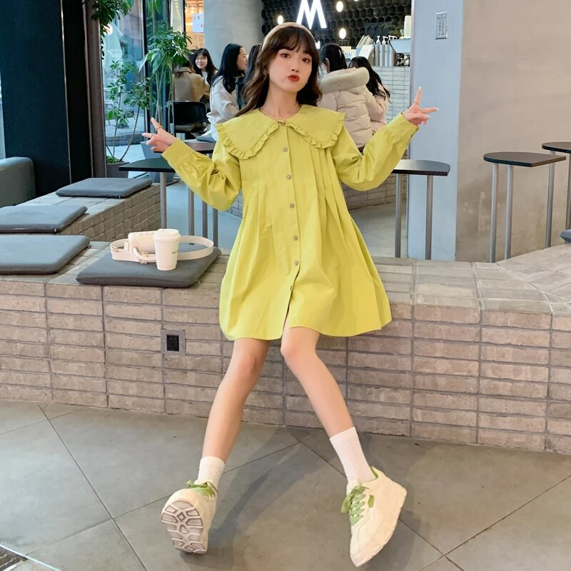 2024. aasta kevadmood Rasedusärgid Rohelised Pikkade Varrukatega Suur Peter Paani Kaelus Nööp Raseda Pluus Suures suuruses riided