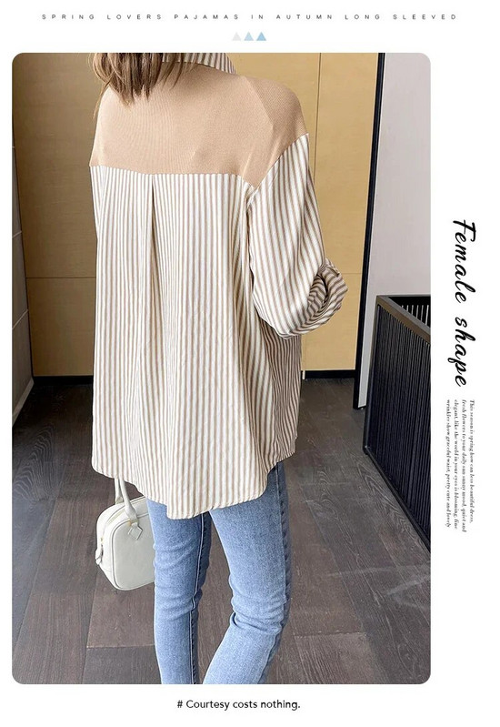 Φθινοπωρινά πουκάμισα εγκυμοσύνης με μακρυμάνικη κάπα με γυριστό γιακά με κουμπί Fly Μπλούζες έγκυος Φαρδιά casual ρούχα εγκυμοσύνης