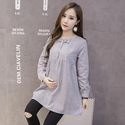 Marškiniai nėščiosioms Bow Spring Laisvos patogios Nėštumo viršutinės palaidinės Madingi Dryžuoti Motinystės rūbai Laisvalaikio marškinėlių suknelė