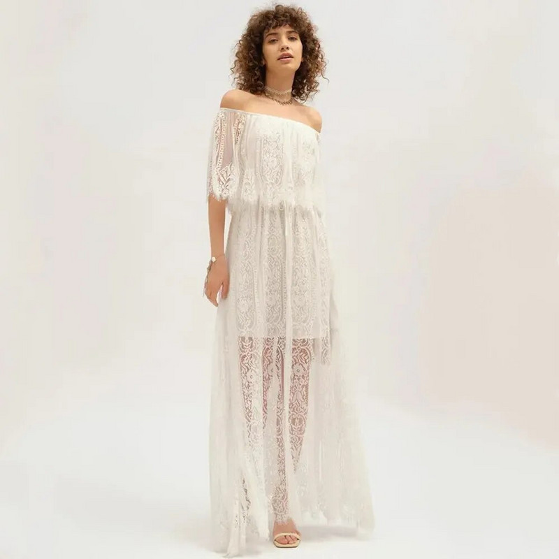 Valged pitsist rasedate kleidid fotosessiooniks suveks V kaelusega rasedus Baby Shower kleit rasedatele naistele fotograafia Maxi kleidid