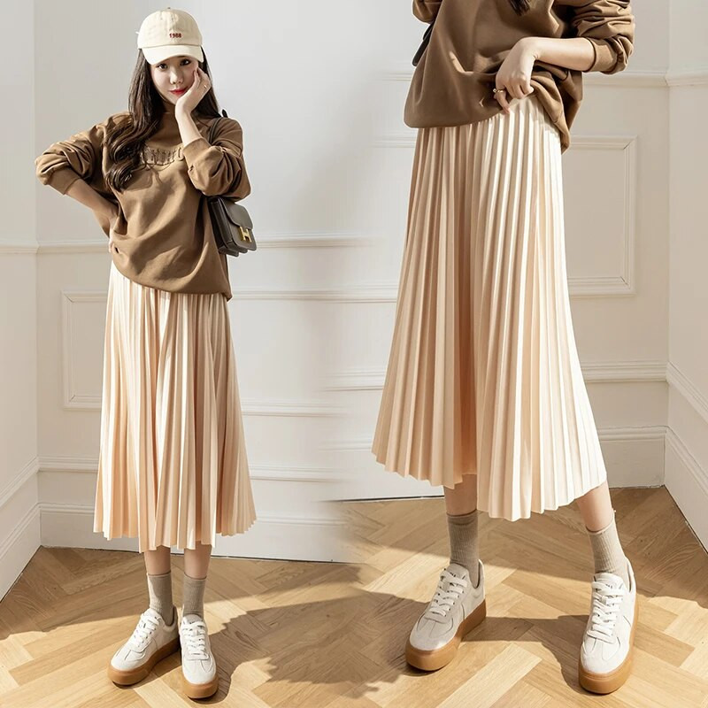 8458# Sügis-talv korea mood, plisseeritud rasedate seelikud, elastne vöökoht kõht lahtised riided rasedatele.